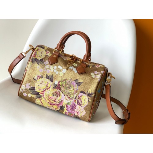Louis Vuitton Monogram Empreinte Speedy 25 Bolso de cuero original MM M21317 Flor dorada