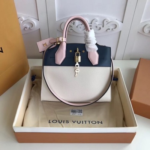 Louis Vuitton Cuero original CITY STEAMER Mini M55062 Blanco y negro