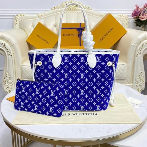 Louis Vuitton Original Leather Monogram Canvas Neverfull MM M46220 Azul