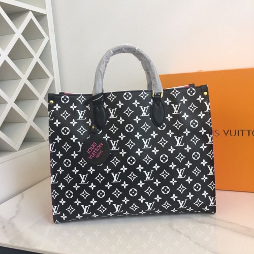 Louis Vuitton Cuero Original ONTHEGO MM M46060 Negro Blanco Rosa