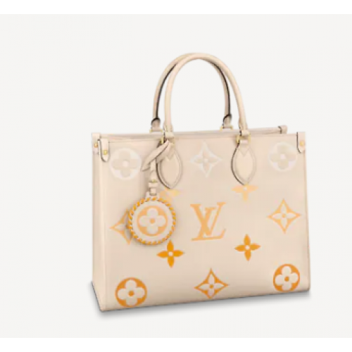 Bolso tote mediano Louis Vuitton Original Onthego crema M45717 Logotipo naranja