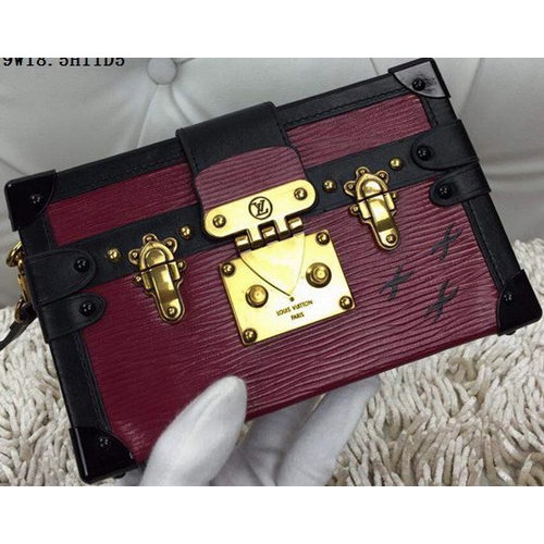 Bolso de cuero Louis Vuitton Petite Malle Epi M94219 Borgoña