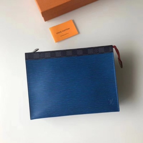 Louis Vuitton Split Pochette Voyage EPI Cuero M67736 azul