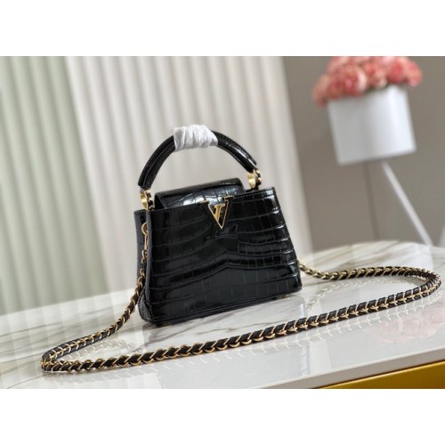 Louis Vuitton piel cocodrilo CAPUCINES MINI M81190 negro
