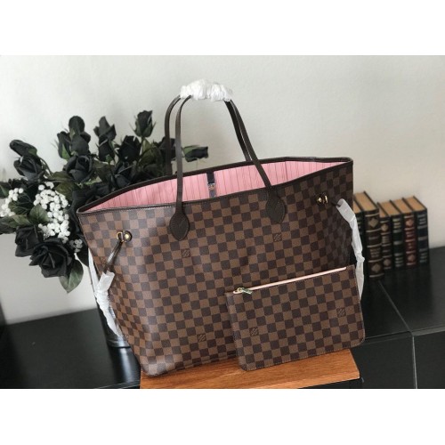Lona Damier Ebene original de Louis Vuitton Neverfull GM N51106 Rojo