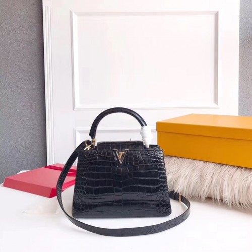 Cocodrilo original louis vuitton CAPUCINES PM M94587 negro