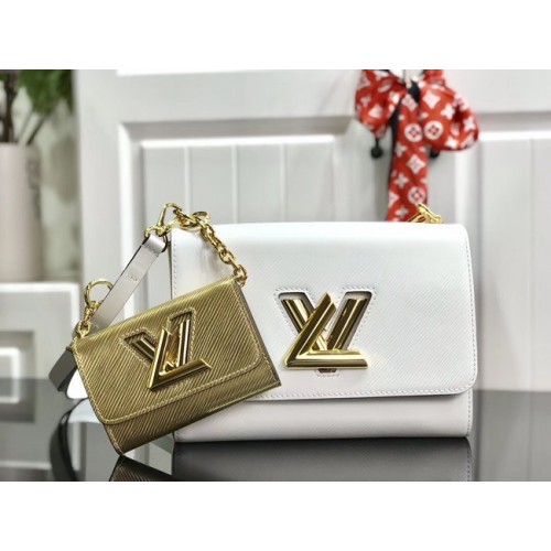 Cuero epi original Louis vuitton TWIST MM M50280 blanco y dorado