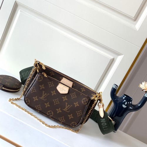Bolso de hombro de lona con monograma original de Louis vuitton MULTI-POCHETTE ACCESSOIRES M44813 Verde