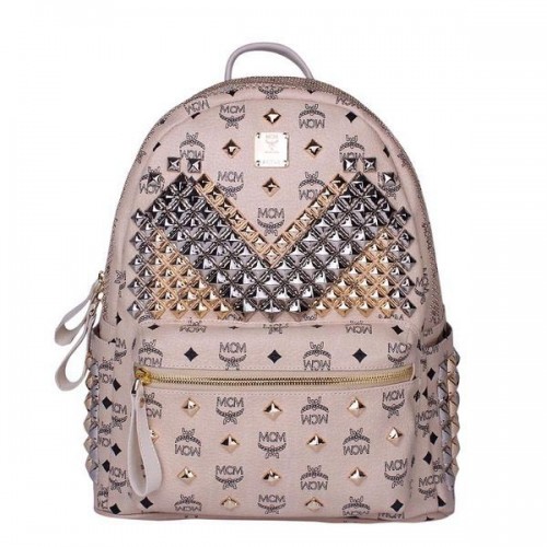 MCM Mochila mediana con tachuelas delanteras Stark MC4237 Beige