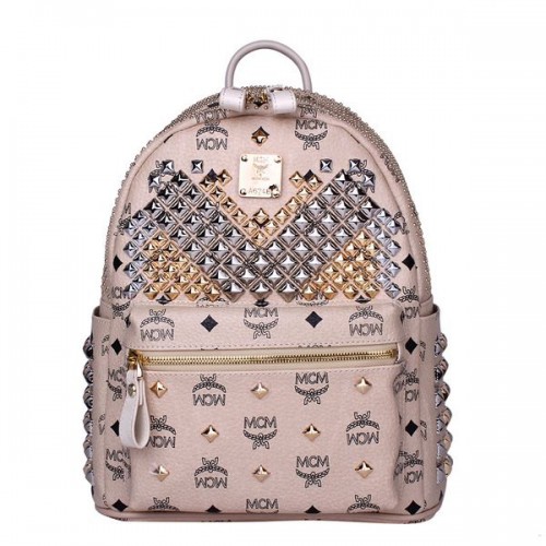 MCM Mochila pequeña con tachuelas frontales Stark MC4237S Beige