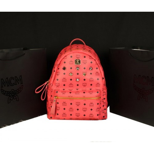 MCM Mochila Stark Jumbo en Piel de Becerro 8006 Rojo Claro