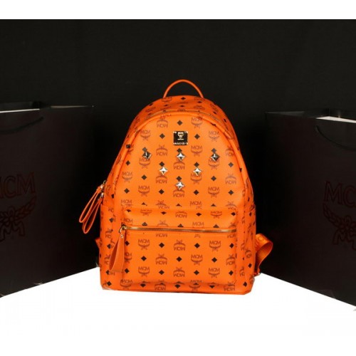 MCM Mochila Stark Jumbo en Piel de Becerro 8006 Naranja