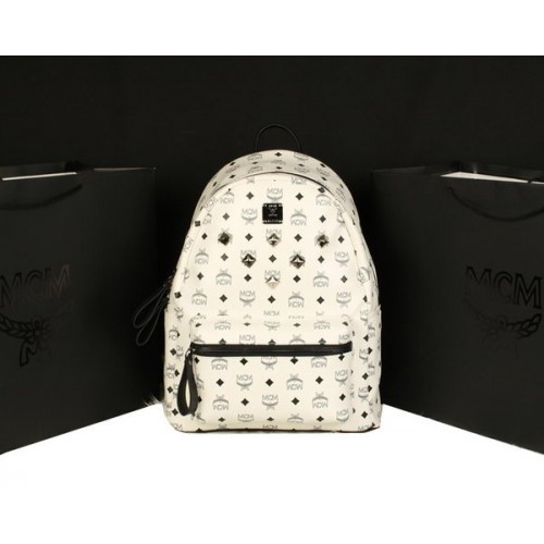 MCM Mochila Stark Jumbo en Piel de Becerro 8006 Blanco