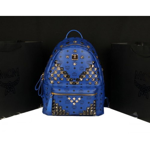 MCM Mochila Stark Jumbo en Piel de Becerro 8100 Azul
