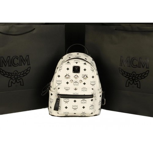 Mochila MCM Stark Mediana en Piel Vacuno 8003 Blanco
