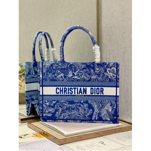 DIOR BOOK TOTE MEDIANO Toile de Jouy azul fluorescente bordado inverso M1296ZROC