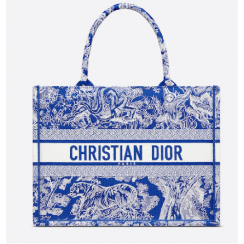 DIOR BOOK TOTE MEDIANO Toile de Jouy azul fluorescente bordado inverso M1296ZROC