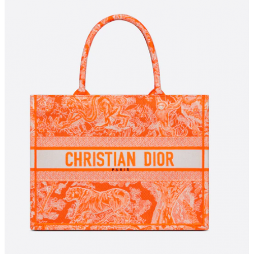 DIOR BOOK TOTE MEDIANO Toile de Jouy naranja fluorescente bordado inverso M1296ZROC