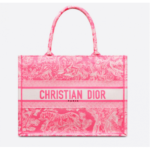 DIOR BOOK TOTE MEDIANO Toile de Jouy rosa fluorescente bordado inverso M1296ZROC
