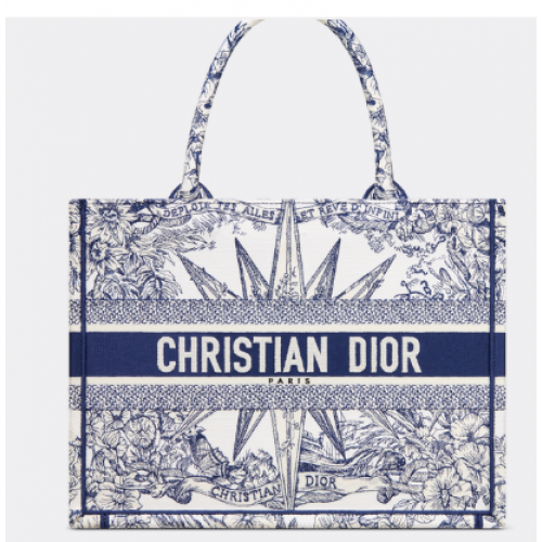 TOTE DIOR BOOK TOTE Blanco y azul Rev d Infini bordado M1296ZR