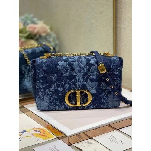 BOLSO MEDIANO DIOR CARO Blue Dior Flowers Cannage Denim M9243UJ