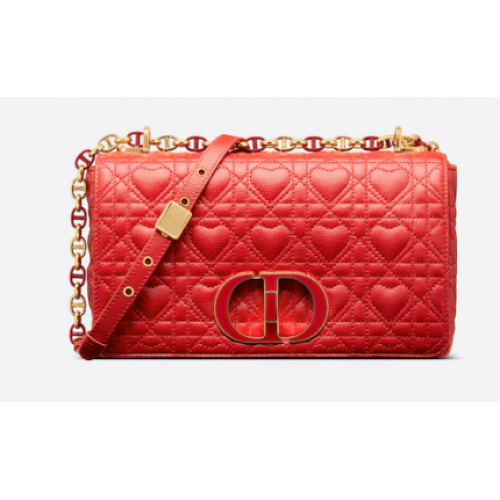 BOLSO MEDIANO DIORAMOUR DIOR CARO Piel de becerro Cannage con motivo de corazón M9242WNG Rojo vivo