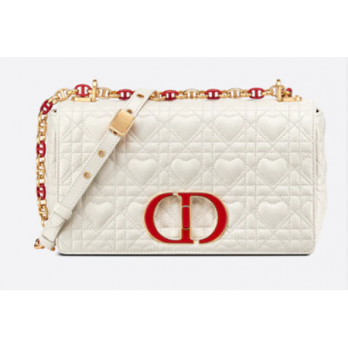 BOLSO MEDIANO DIORAMOUR DIOR CARO Piel de becerro Cannage con motivo de corazón M9242WNG BLANCO