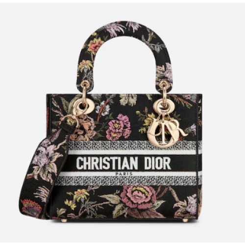 BOLSO DE SEÑORA MEDIANO D-LITE Negro Multicolor Bordado Dior Jardin Botanique M0565O