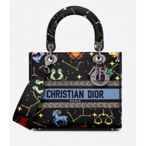 BOLSO DE SEÑORA MEDIANO D-LITE Negro Multicolor Dior Pixel Zodiac Bordado M0565BRTY