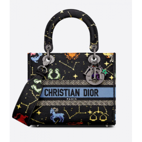 BOLSO DE SEÑORA MEDIANO D-LITE Negro Multicolor Dior Pixel Zodiac Bordado M0565BRTY