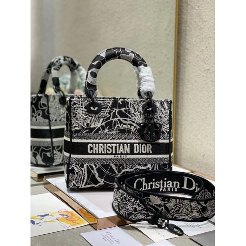 BOLSO MEDIANO LADY D-LITE Globo blanco y negro Bordado M0565O