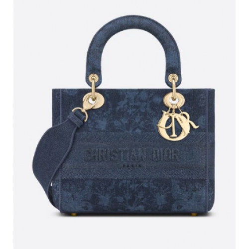 BOLSO DE SEÑORA MEDIANO D-LITE Azul Dior Flowers Denim bordado M0565OJA