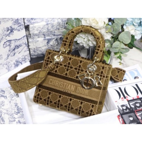 BOLSO DE SEÑORA MEDIANO D-LITE Marrón Cannage Terciopelo Bordado M0565OW