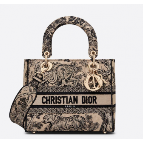 BOLSO MEDIANO LADY D-LITE Bordado Toile de Jouy Marrón M0565OTDT