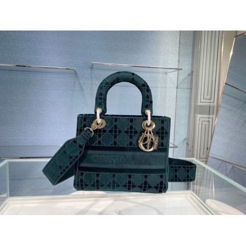 BOLSO DE SEÑORA MEDIANO D-LITE Terciopelo Bordado Cannage M0565OW verde