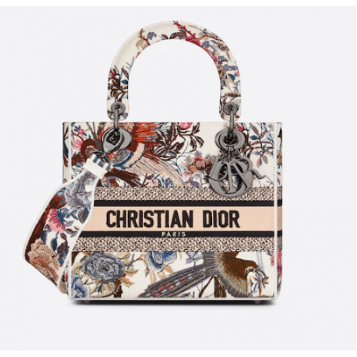 BOLSO MEDIUM LADY D-LITE Crudo Multicolor Dior Jardin d Hiver Bordado M0565BRWD