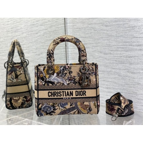 BOLSO MEDIUM LADY D-LITE Crudo Multicolor Dior Jardin d Hiver Bordado M0566BRWD