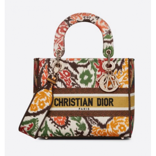 BOLSO MEDIUM LADY D-LITE M0565O Amarillo Multicolor Bordado Dior Paisley