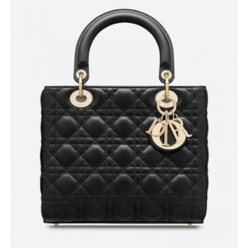 BOLSO MEDIANO LADY DIOR Piel de cordero Cannage negra M0565O