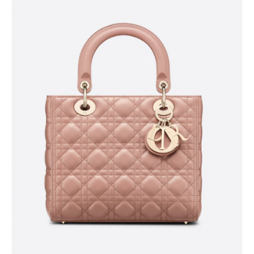 BOLSO MEDIANO LADY DIOR Piel de cordero Cannage Blush M0565O