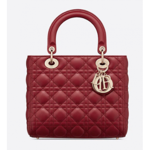 BOLSO MEDIANO LADY DIOR Piel de cordero Cannage rojo cereza M0565O