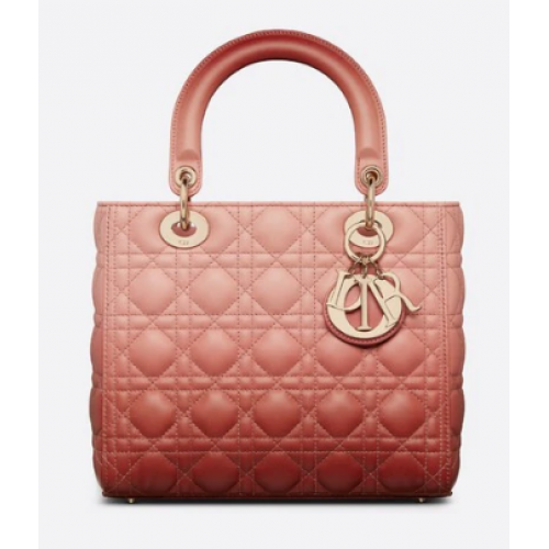 BOLSO MEDIANO LADY DIOR Piel de cordero Cannage rosa degradado M0565OS