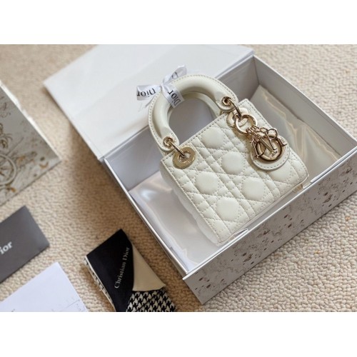 BOLSO LADY DIOR MICRO DIORAMOUR S08568 Metal dorado blanco