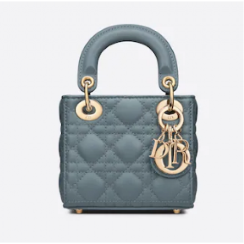 BOLSO MICRO LADY DIOR Piel de cordero Cannage azul nube S0856O