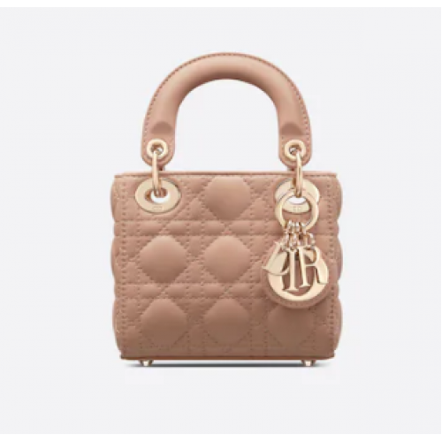 BOLSO MICRO LADY DIOR Rose Des Vents Piel de cordero Cannage S0856ON