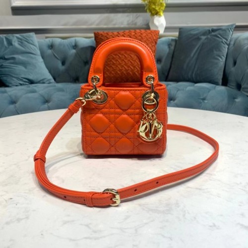BOLSO MICRO LADY DIOR Piel de cordero Cannage escarlata S0856O naranja y dorado