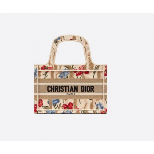 MINI DIOR BOOK TOTE Beige Multicolor Dior Hibiscus Bordado S5475ZR