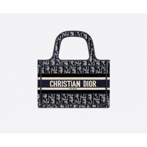 MINI DIOR BOOK TOTE Terciopelo bordado Dior Oblique azul S5475Z