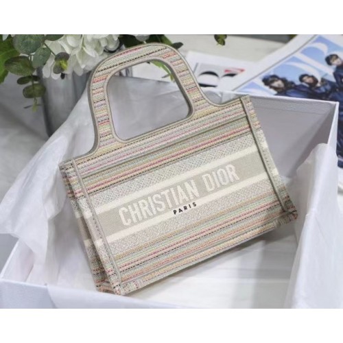 MINI DIOR BOOK TOTE Bordado de rayas multicolor S5475Z