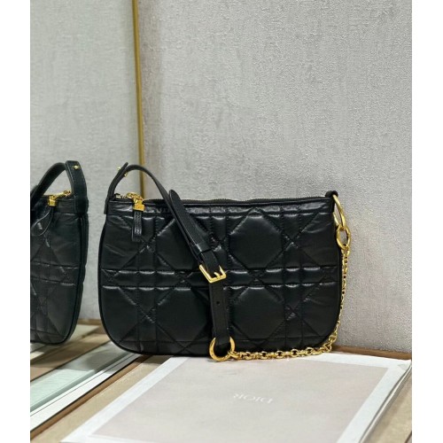 BOLSO MINI DIOR CARO TULIP Piel de becerro Macrocannage acolchada negra S5139Bb